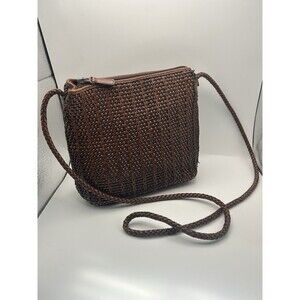 Fossil 75082 Weave Woven Raffia Hand Shoulder Bag Purse Leather Handles and Trim